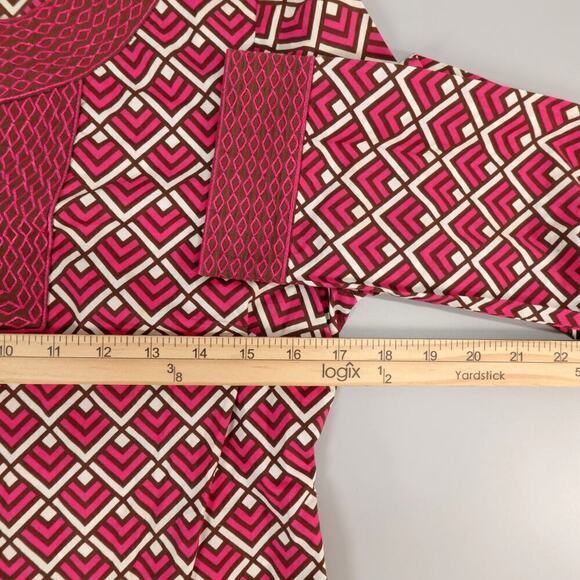 Vineyard Vines Peasant Top Womens XS Pink Geo Print Tunic Embroidered Mod 70s - Picture 14 of 15
